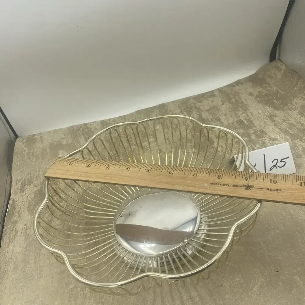 Silver Plate Round Fruit, Bread, Vegetable Bowl Basket, 9.5” Diameter